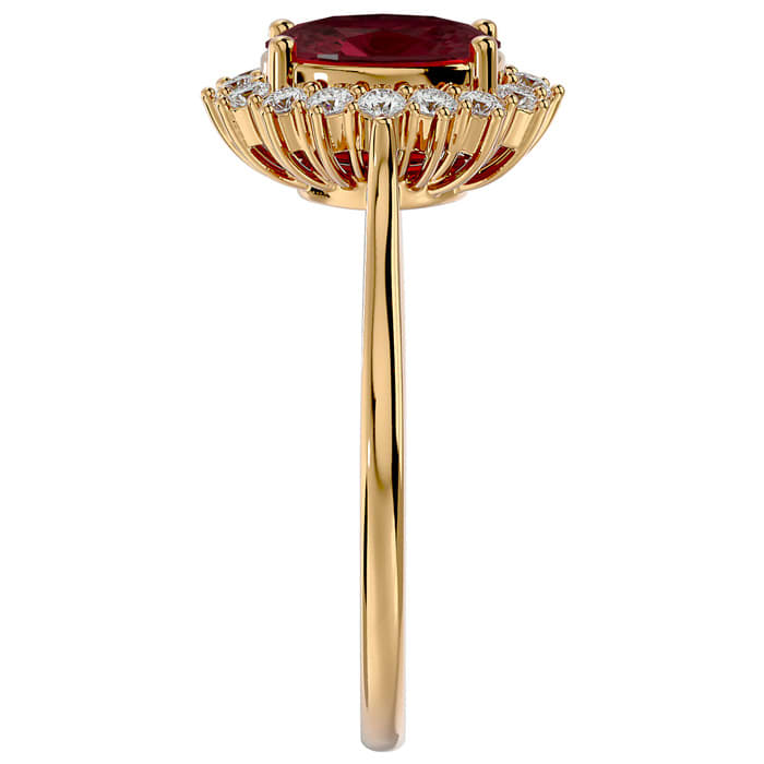 Garnet Ring: Garnet Jewelry: 1 3/4 Carat Oval Shape Garnet and Halo Diamond Ring In 14 Karat Yellow Gold