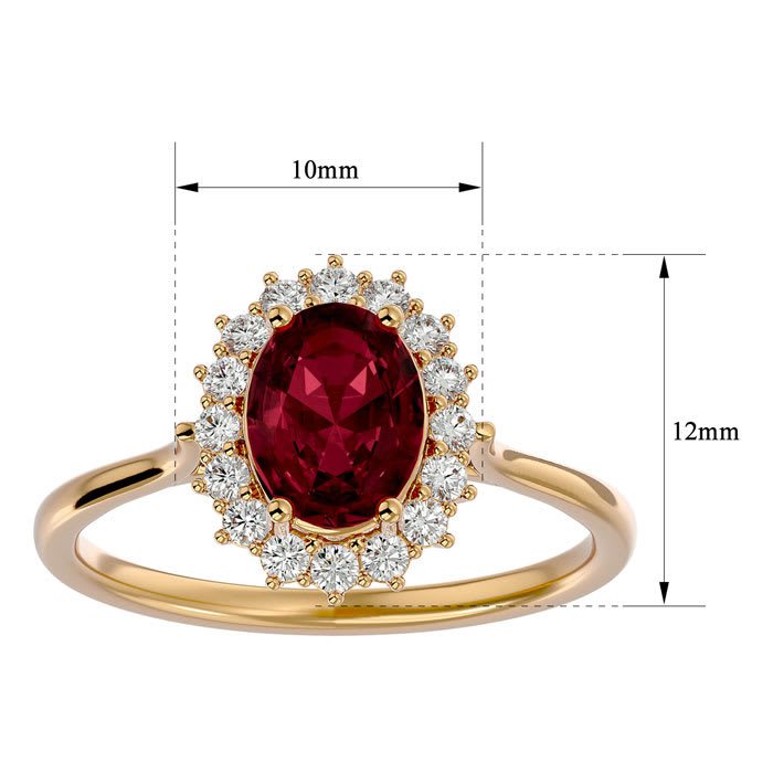 Garnet Ring: Garnet Jewelry: 1 3/4 Carat Oval Shape Garnet and Halo Diamond Ring In 14 Karat Yellow Gold