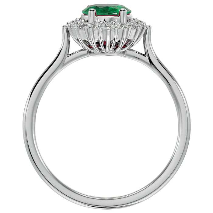 1.40 Carat Oval Shape Emerald and Halo Diamond Ring In 14 Karat White Gold