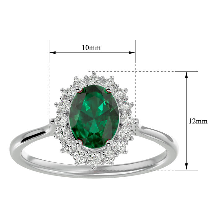 1.40 Carat Oval Shape Emerald and Halo Diamond Ring In 14 Karat White Gold