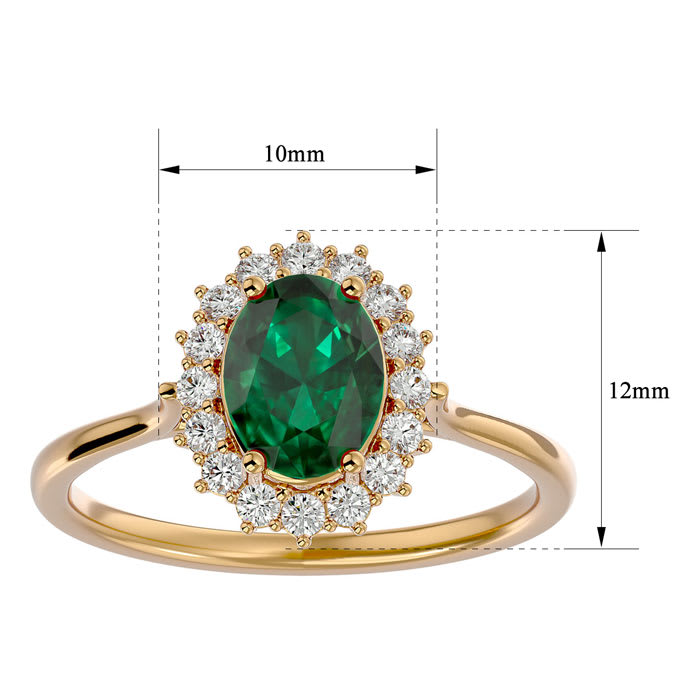 1.40 Carat Oval Shape Emerald and Halo Diamond Ring In 14 Karat Yellow Gold