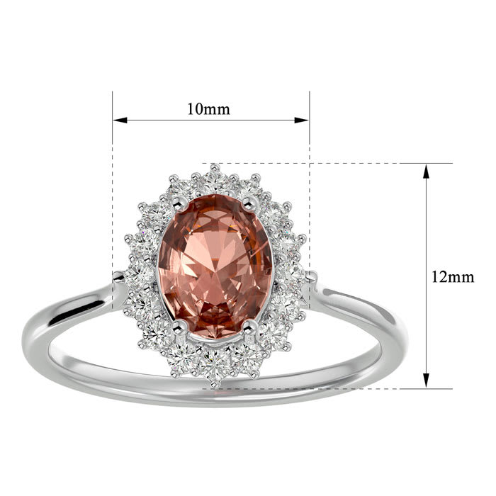 1-1/3 Carat Oval Shape Morganite and Halo Diamond Ring In 14 Karat White Gold