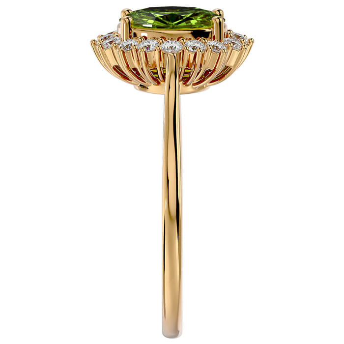 1.60 Carat Oval Shape Peridot and Halo Diamond Ring In 14 Karat Yellow Gold