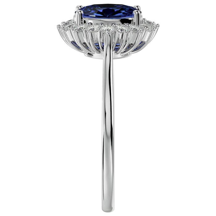 1 1/2 Carat Oval Shape Tanzanite and Halo Diamond Ring In 14 Karat White Gold