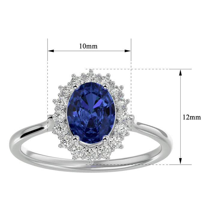 1 1/2 Carat Oval Shape Tanzanite and Halo Diamond Ring In 14 Karat White Gold