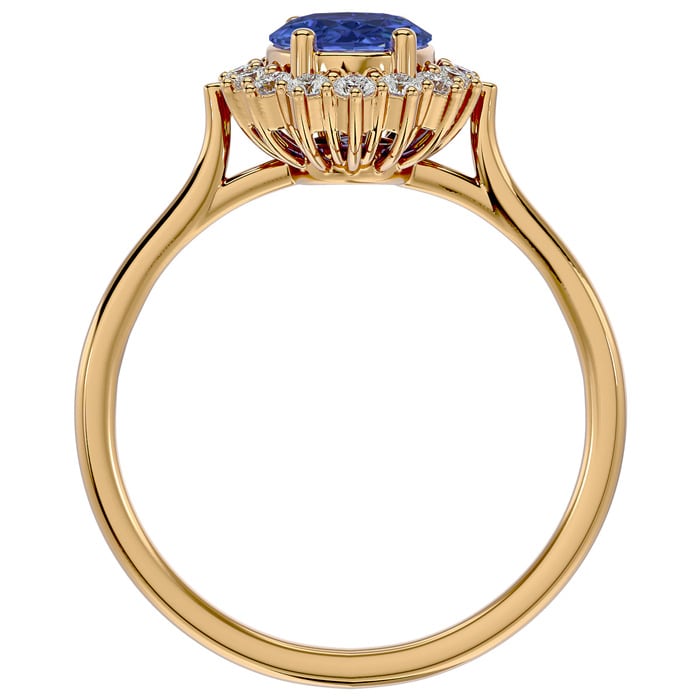 1 1/2 Carat Oval Shape Tanzanite and Halo Diamond Ring In 14 Karat Yellow Gold