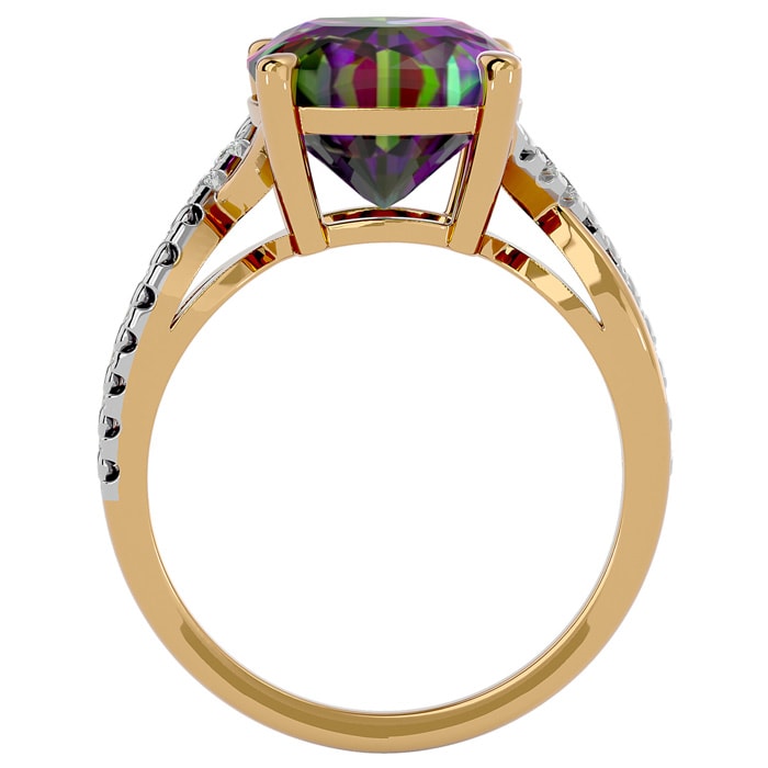 4 Carat Cushion Shape Mystic Topaz Ring With Diamonds In 10 Karat Yellow Gold