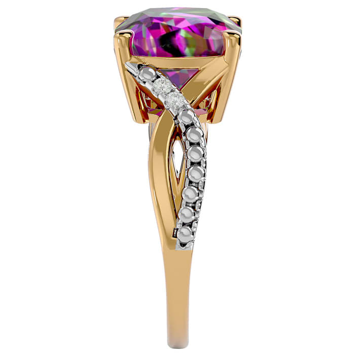 4 Carat Cushion Shape Mystic Topaz Ring With Diamonds In 10 Karat Yellow Gold