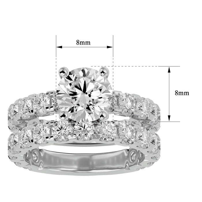 Moissanite Engagement Ring; 5 Carat Round Moissanite Bridal Set In 14 Karat White Gold