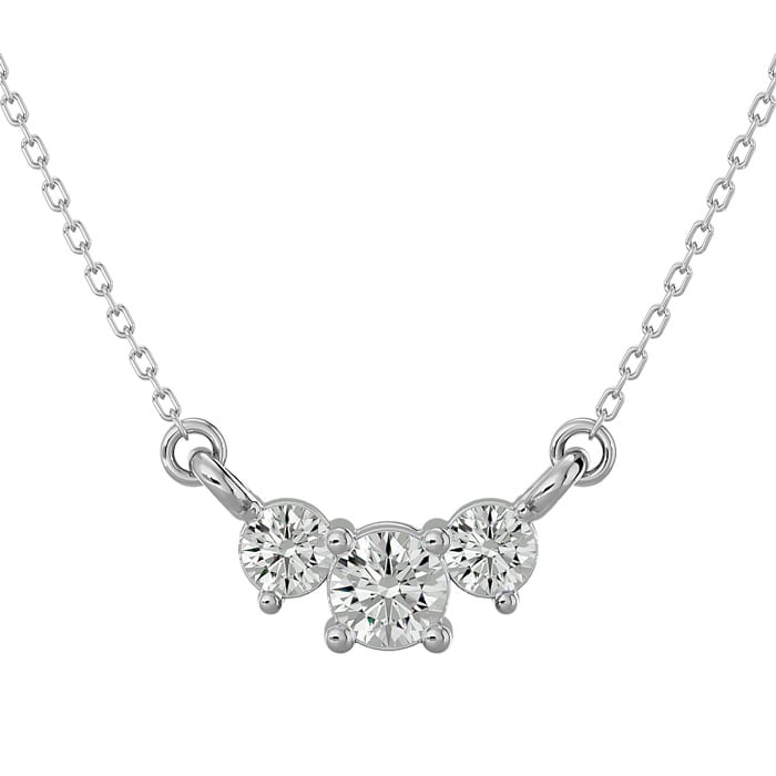1/4 Carat Diamond Three Stone Necklace In 14 Karat White Gold, 18 Inches