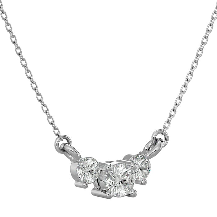 1/4 Carat Diamond Three Stone Necklace In 14 Karat White Gold, 18 Inches