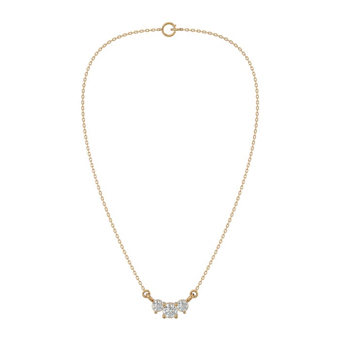 1/4 Carat Diamond Three Stone Necklace In 14 Karat Yellow Gold, 18 Inches