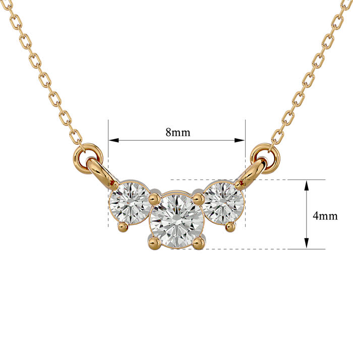 1/4 Carat Diamond Three Stone Necklace In 14 Karat Yellow Gold, 18 Inches