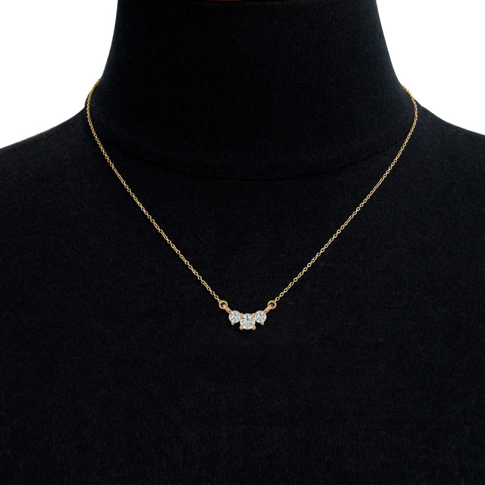1/4 Carat Diamond Three Stone Necklace In 14 Karat Yellow Gold, 18 Inches