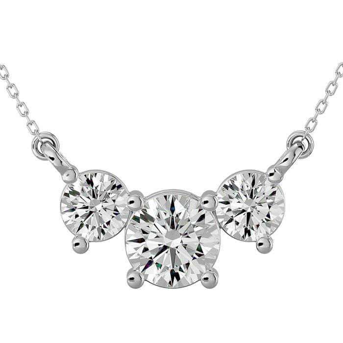 1 1/4 Carat Diamond Three Stone Necklace In 14 Karat White Gold, 18 Inches