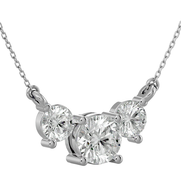 1 1/4 Carat Diamond Three Stone Necklace In 14 Karat White Gold, 18 Inches