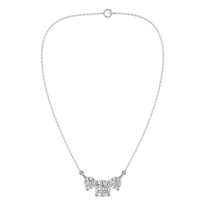 1 1/4 Carat Diamond Three Stone Necklace In 14 Karat White Gold, 18 Inches