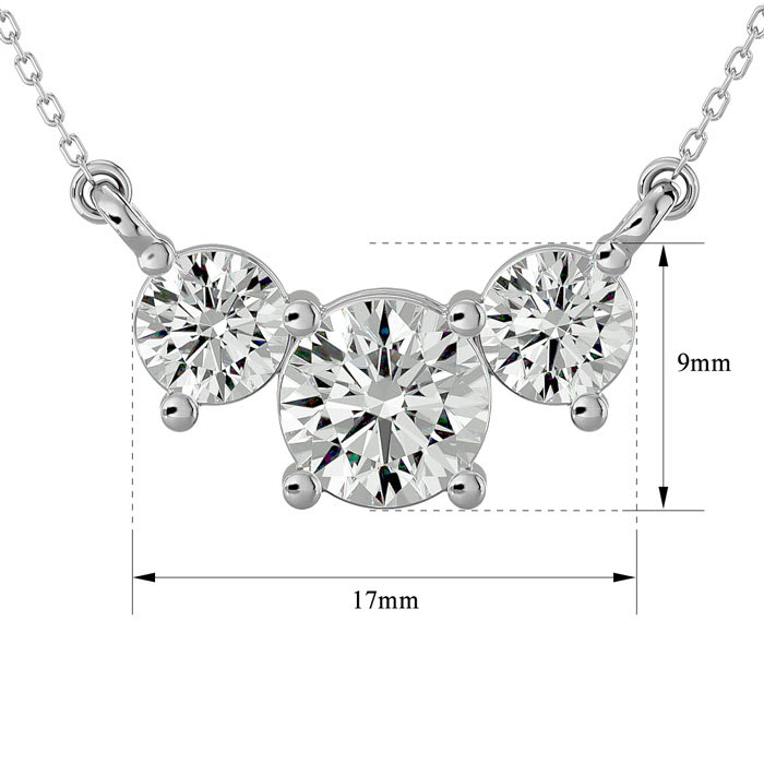 1 1/4 Carat Diamond Three Stone Necklace In 14 Karat White Gold, 18 Inches