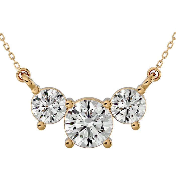 1 1/4 Carat Diamond Three Stone Necklace In 14 Karat Yellow Gold, 18 Inches