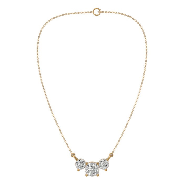1 1/4 Carat Diamond Three Stone Necklace In 14 Karat Yellow Gold, 18 Inches