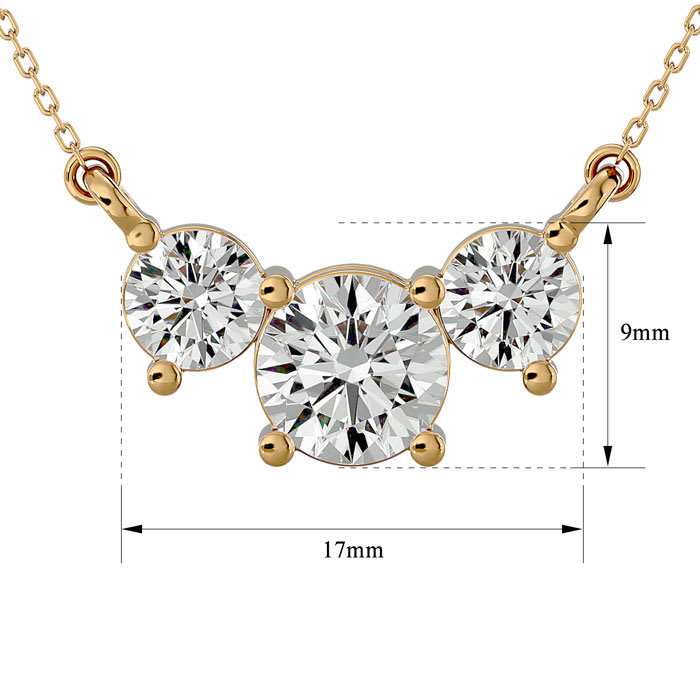 1 1/4 Carat Diamond Three Stone Necklace In 14 Karat Yellow Gold, 18 Inches