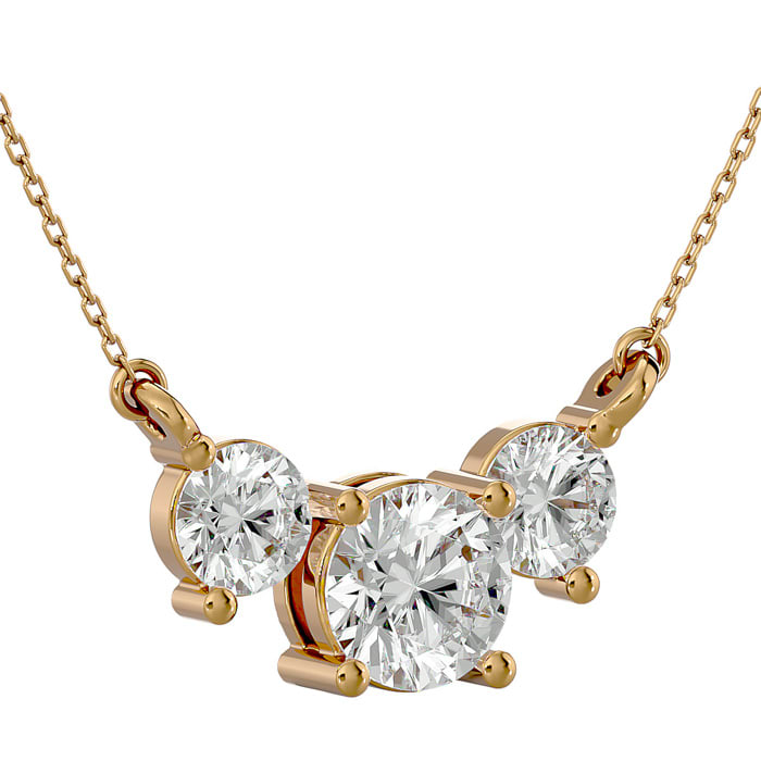 1 1/4 Carat Diamond Three Stone Necklace In 14 Karat Yellow Gold, 18 Inches
