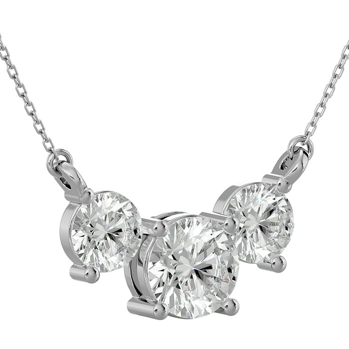 1 3/4 Carat Moissanite Three Stone Necklace In 14 Karat White Gold, 18 Inches