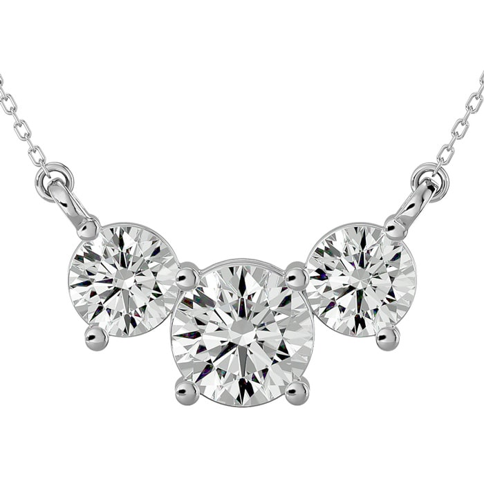 1 3/4 Carat Diamond Three Stone Necklace In 14 Karat White Gold, 18 Inches