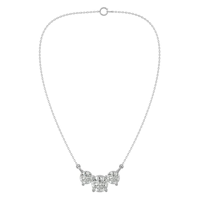 1 3/4 Carat Diamond Three Stone Necklace In 14 Karat White Gold, 18 Inches