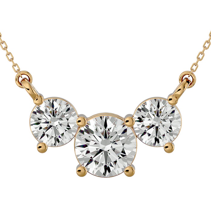 1 3/4 Carat Diamond Three Stone Necklace In 14 Karat Yellow Gold, 18 Inches