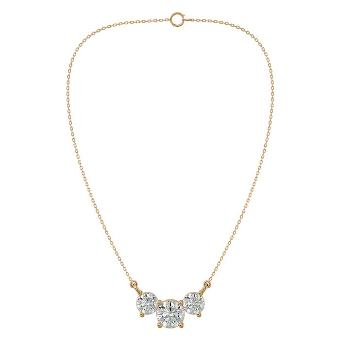1 3/4 Carat Diamond Three Stone Necklace In 14 Karat Yellow Gold, 18 Inches