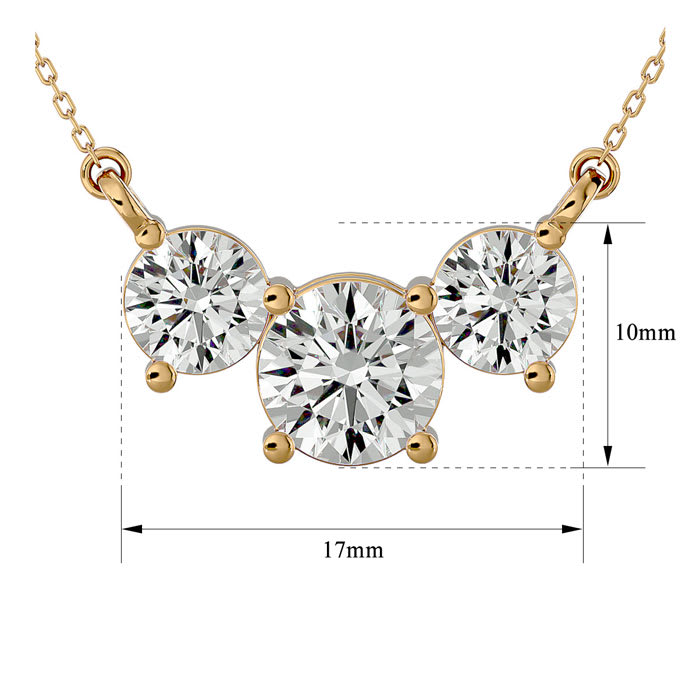 1 3/4 Carat Diamond Three Stone Necklace In 14 Karat Yellow Gold, 18 Inches