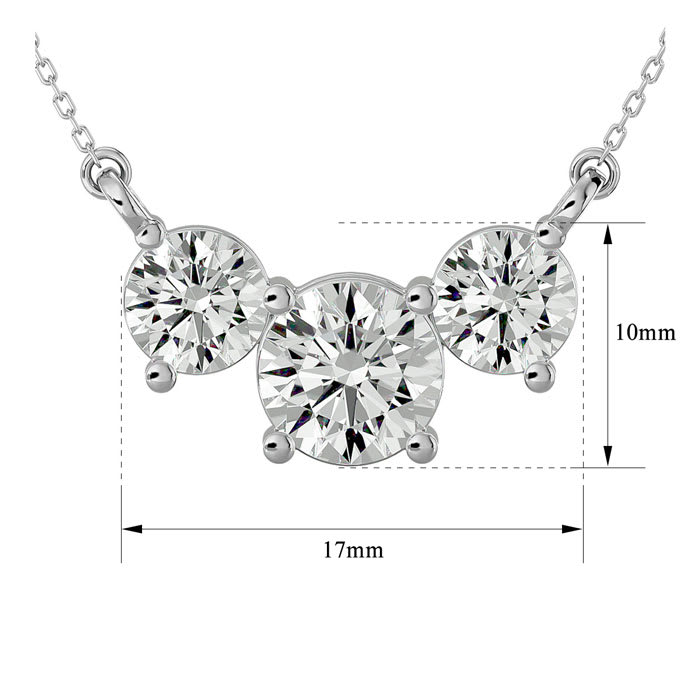 1 3/4 Carat Diamond Three Stone Necklace In 14 Karat White Gold, 18 Inches