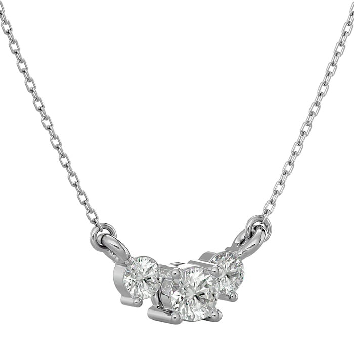 1/2 Carat Moissanite Three Stone Necklace In 14 Karat White Gold, 18 Inches