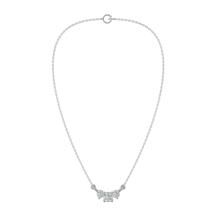 1/2 Carat Moissanite Three Stone Necklace In 14 Karat White Gold, 18 Inches