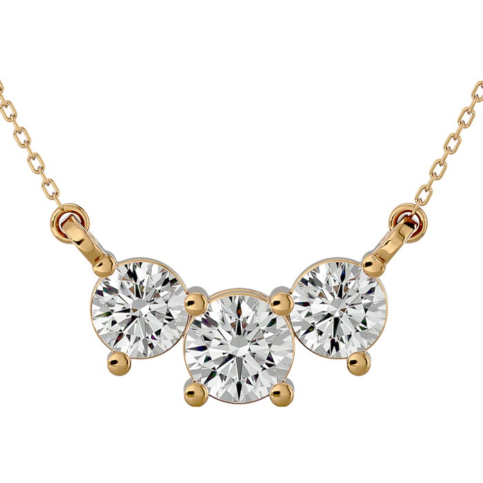 1 Carat Diamond Three Stone Necklace In 14 Karat Yellow Gold, 18 Inches
