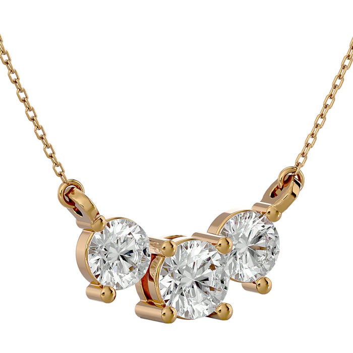 1 Carat Diamond Three Stone Necklace In 14 Karat Yellow Gold, 18 Inches