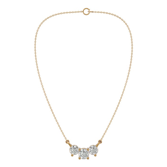 1 Carat Diamond Three Stone Necklace In 14 Karat Yellow Gold, 18 Inches