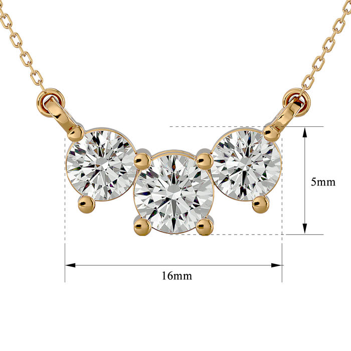 1 Carat Diamond Three Stone Necklace In 14 Karat Yellow Gold, 18 Inches