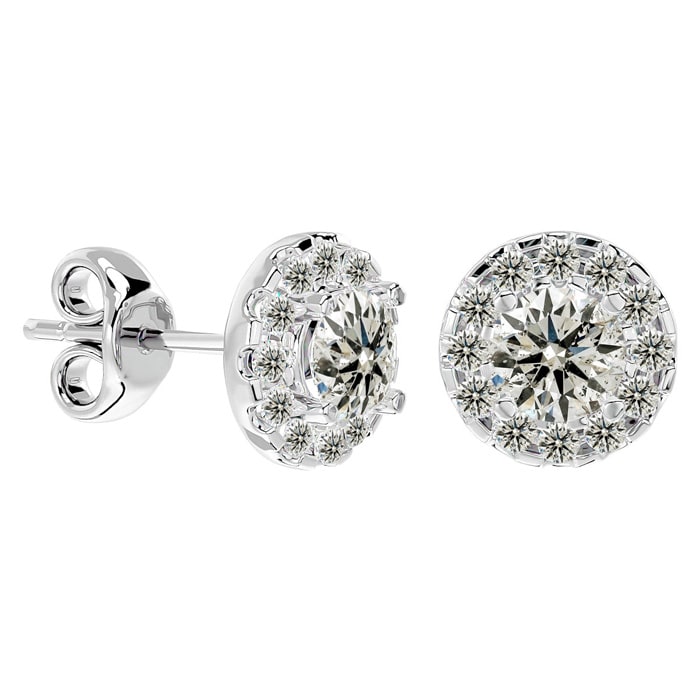 Diamond Stud Earrings  1 Carat Halo Diamond Stud Earrings In 14