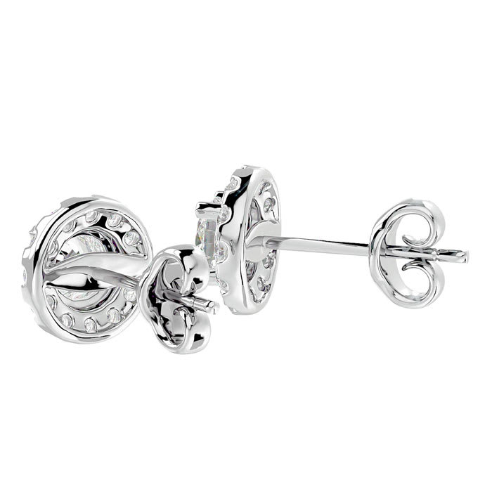 1 Carat Halo Diamond Stud Earrings In 14 Karat White Gold. Amazing New Style At A Fantastic Price!