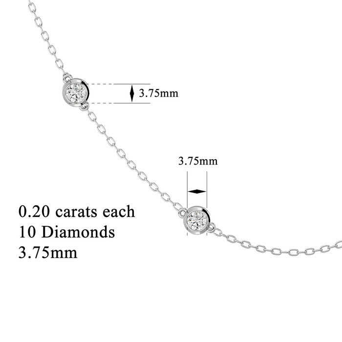 14 Karat White Gold 2 Carat Diamonds By The Yard Necklace, 16-18 Inches