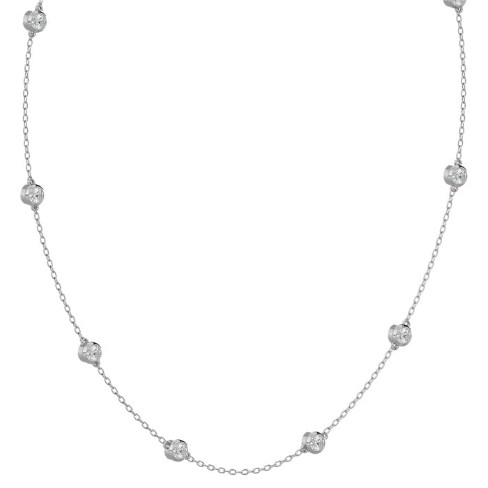 14 Karat White Gold 2 Carat Diamonds By The Yard Necklace, 16-18 Inches