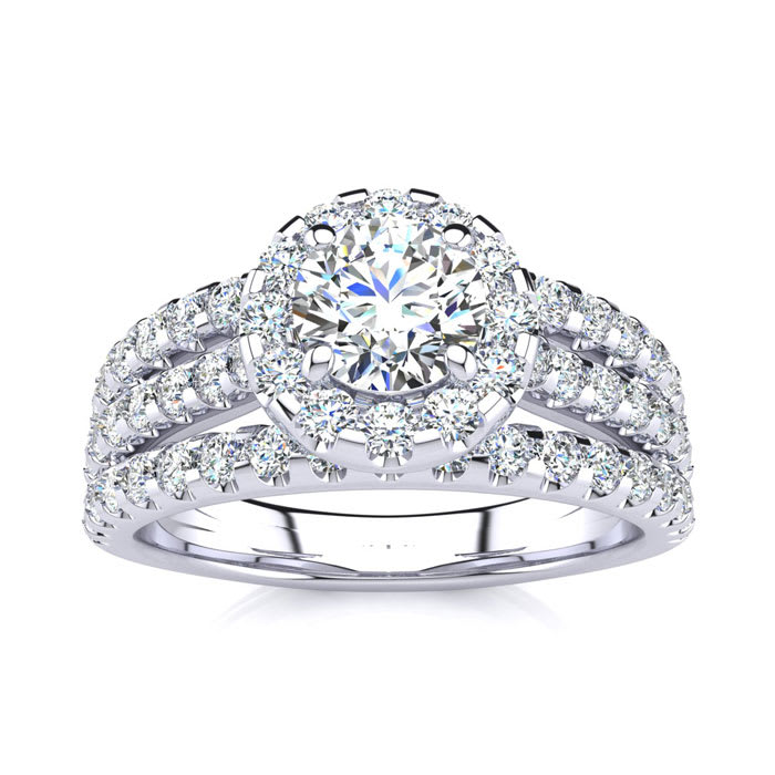 1 1/2 Carat Round Halo Diamond Engagement Ring in 14 Karat White Gold