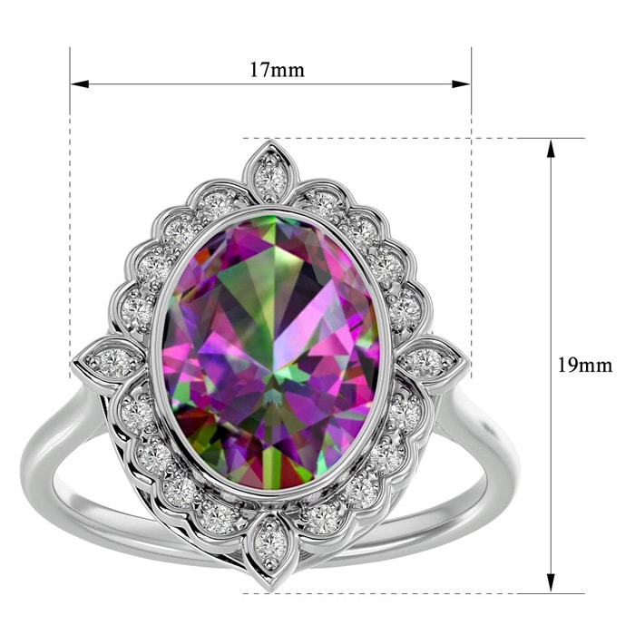 1-1/4 Carat Oval Shape Mystic Topaz Ring With Diamond Halo In 14 Karat White Gold