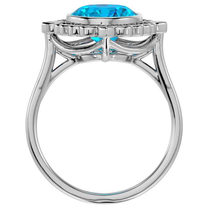 1 3/4 Carat Oval Shape Blue Topaz and Halo Diamond Ring In 14 Karat White Gold