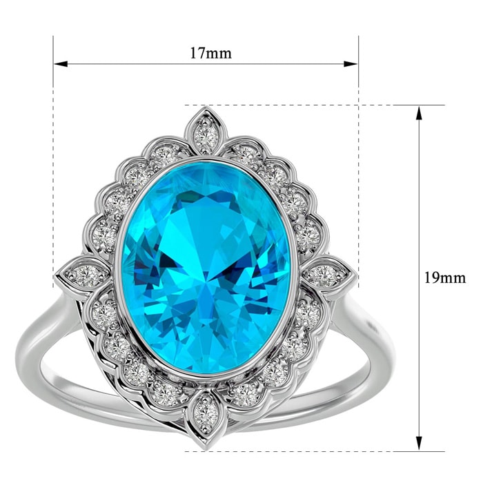 1 3/4 Carat Oval Shape Blue Topaz and Halo Diamond Ring In 14 Karat White Gold