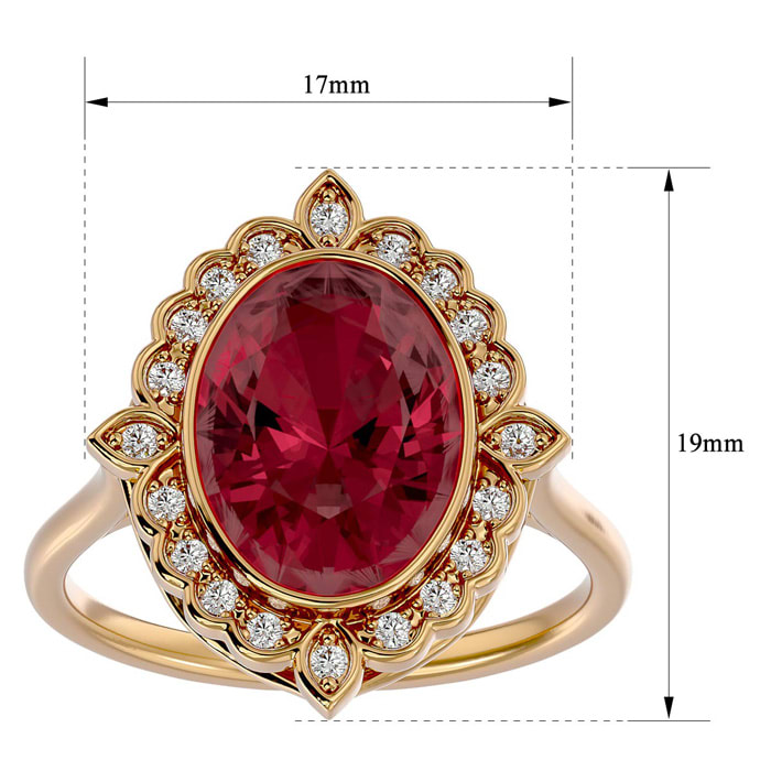 Garnet Ring: Garnet Jewelry: 1 3/4 Carat Oval Shape Garnet and Halo Diamond Ring In 14 Karat Yellow Gold