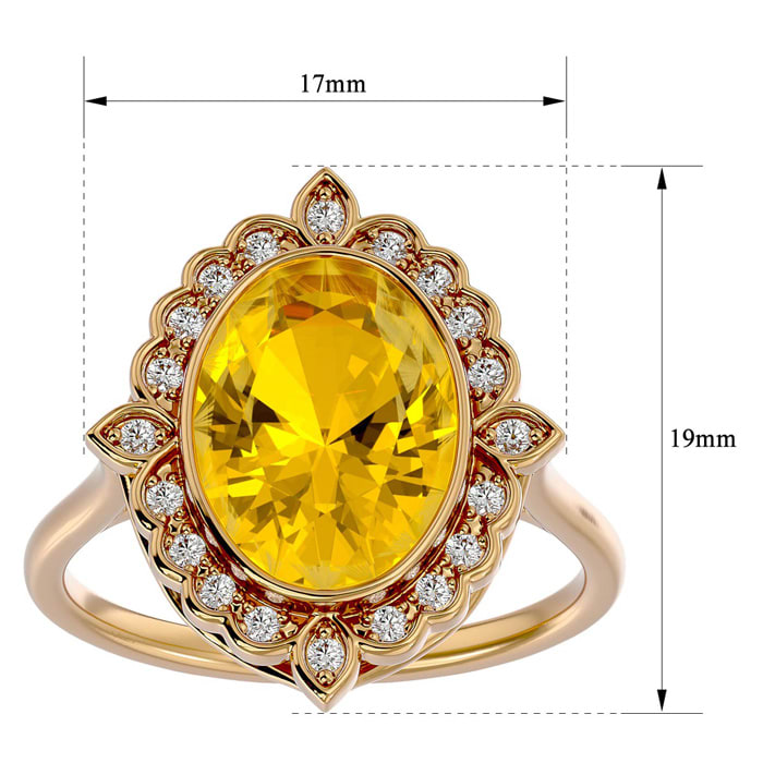 1 1/4 Carat Oval Shape Citrine and Halo Diamond Ring In 14 Karat Yellow Gold
