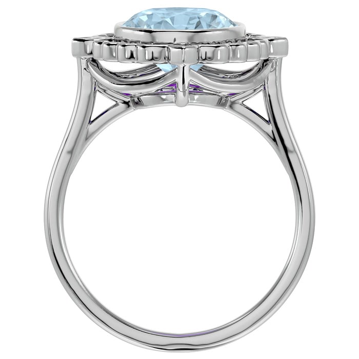Aquamarine Ring: Aquamarine Jewelry: 1 1/3 Carat Oval Shape Aquamarine and Halo Diamond Ring In 14 Karat White Gold